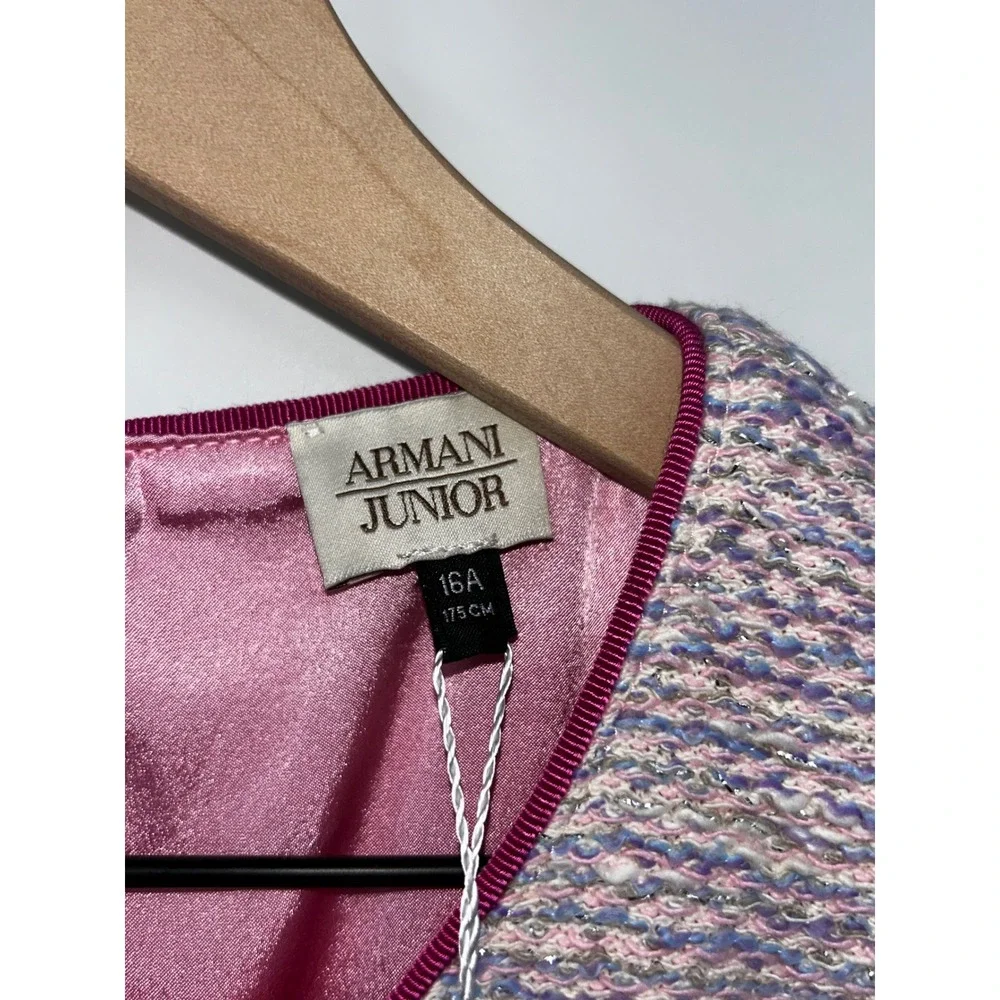 Armani Junior Girls Tweed Sparkle Dress Sz 16 Pink Sleeveless NWT Designer Luxe